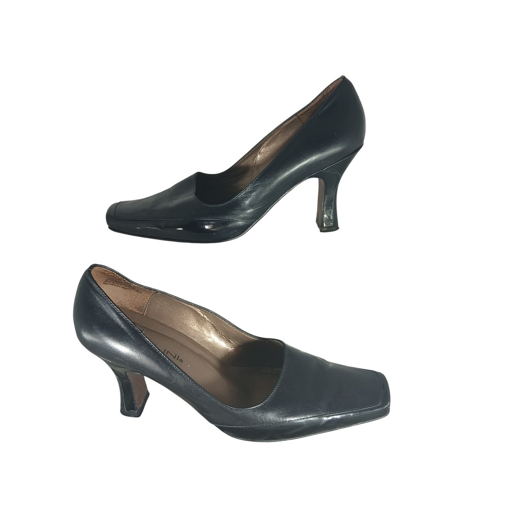 Bellini Rena Leather Pumps 9M Black Flared Heel Officecore Professional